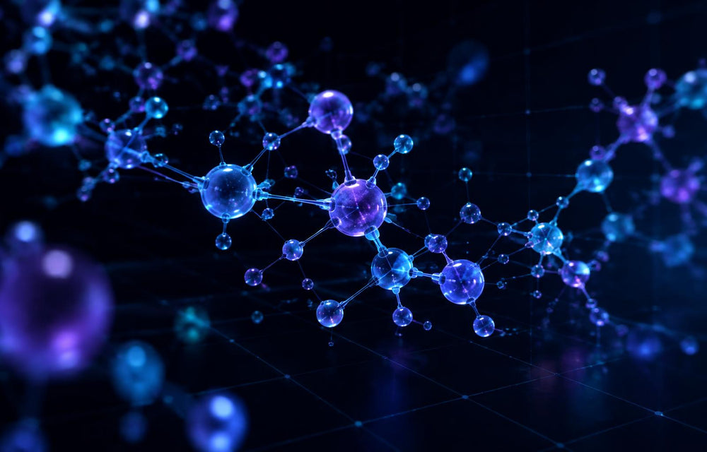 Blue and violet molecular illustration